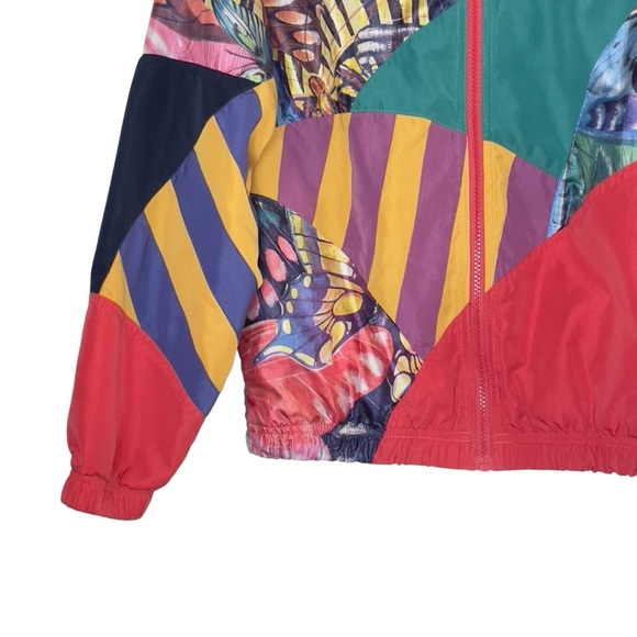 VINTAGE MULTICOLOR BUTTERFLY & GEOMETRIC PRINT HEAD WINDBREAKER SIZE S - Picture 8 of 16